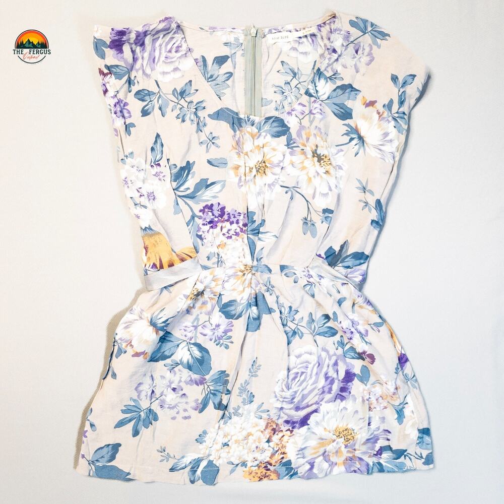 Blue Bird One-Piece Romper Cream Blue Lavender Floral Back Zip Women's Size S - Picture 2 of 9